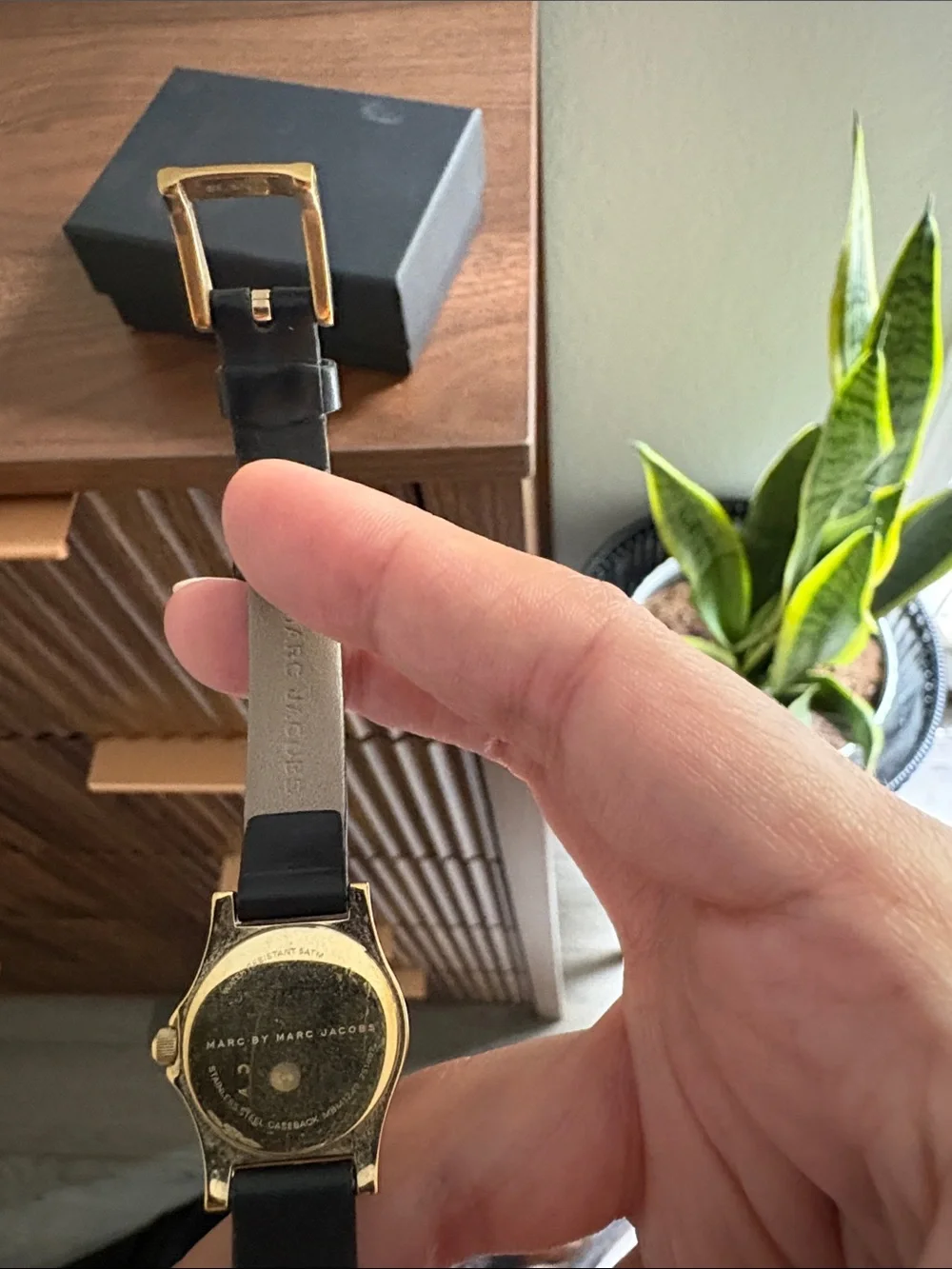 Marc Jacobs Black Leather Watch with Gold Case